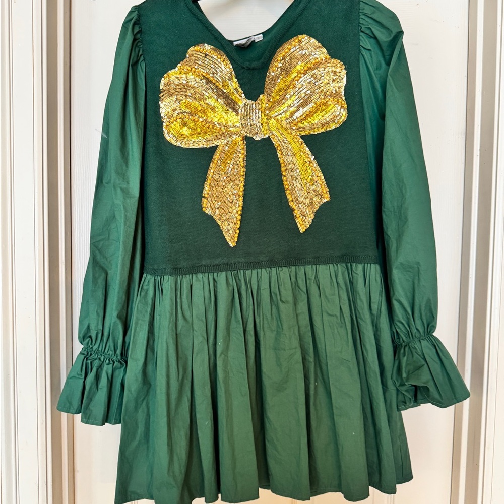 Queen of Sparkles Gold Sequin Bow Dress